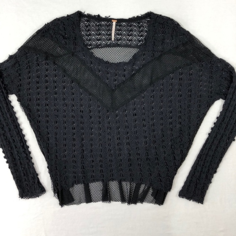 FREE PEOPLE Small Black Stretch Lace Layering Top